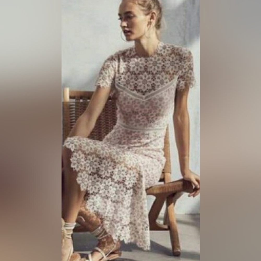 New Tags Saylor Anthropologie Lille Pink Lace Spring Dress L